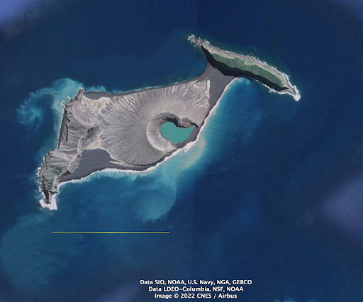Google Earth aerial view of the Hunga Tonga - Hunga Ha'apai volcano