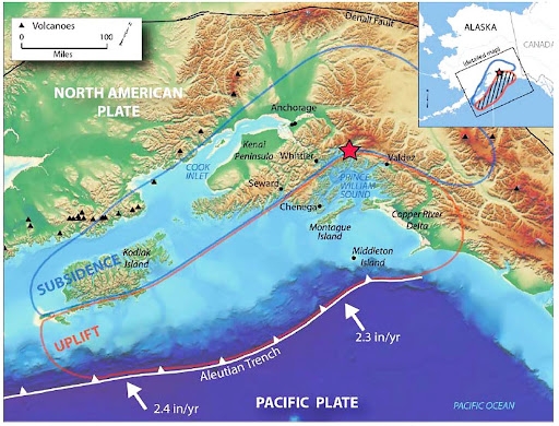 1964 Alaska earthquake areas of uplift and subsidence