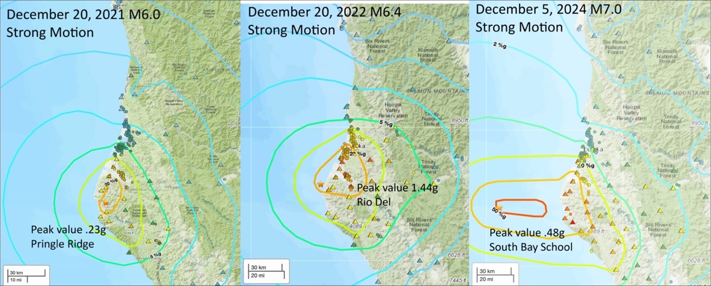 Collection of maps comparing the 2021, 2022 and 2024 earthquakes