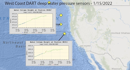 Location of DART buoys and water level records for the tsunami