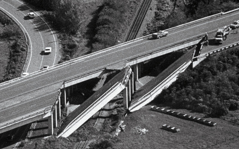 a freeway that collapsed in two places