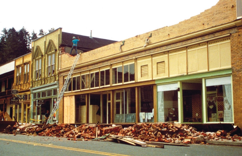 Broken bricks from the same storefront in the photo to the left but this time in 1992