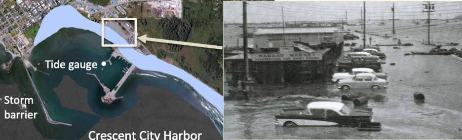 Extent of inundation from the 1964 tsunami in Crescent City