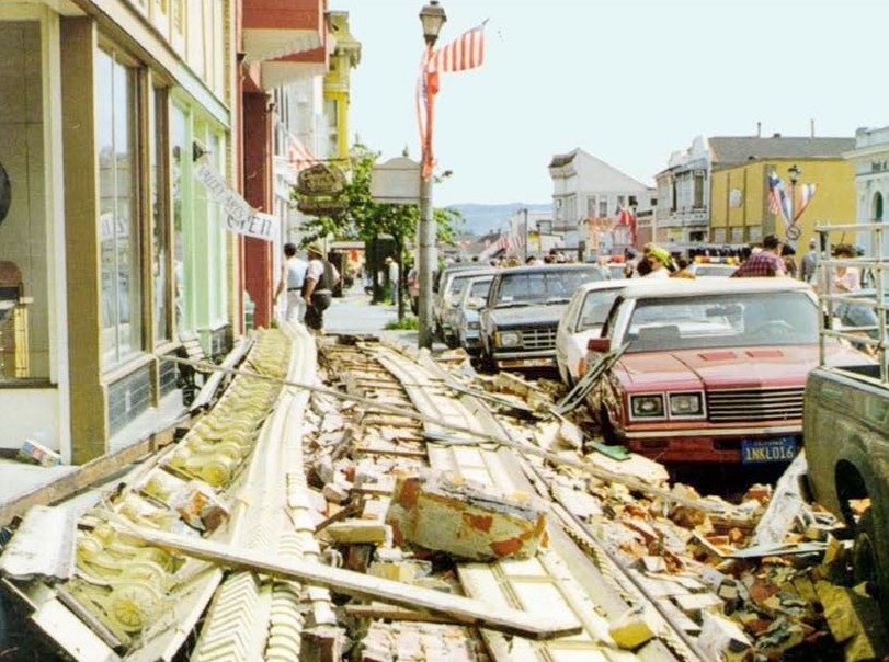 Damage to a building in Ferndale after the earthquake