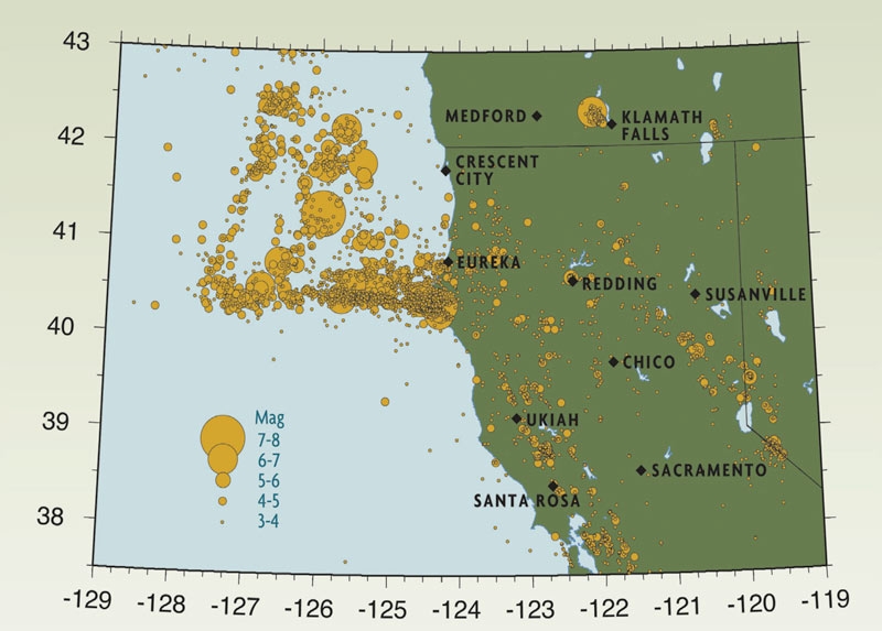 map of northern california and earthquakes that have happened