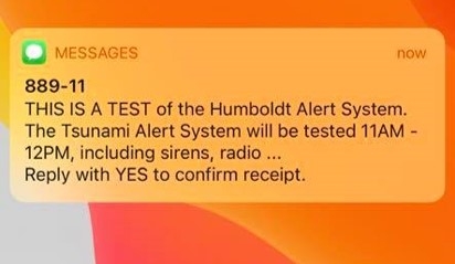 Photo of the text message shared by Humboldt ALERT during a test