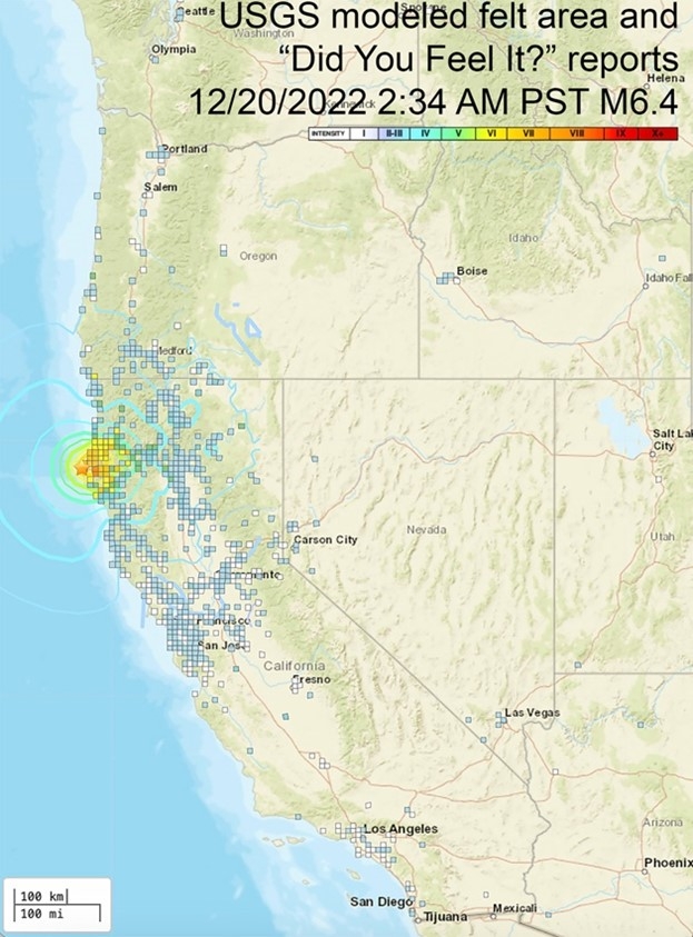 ShakeMap of the Dec 20 2022 earthquake on the north coast of CA