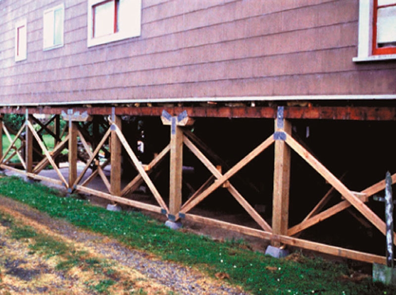 Photo of the bottom of a house with reinforced pier and post
